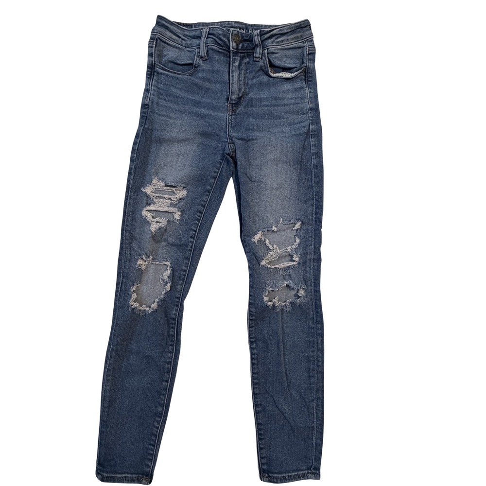 American Eagle Jeans Womens 2 Short Blue Hi-Rise Jegging Distressed Denim Cotton